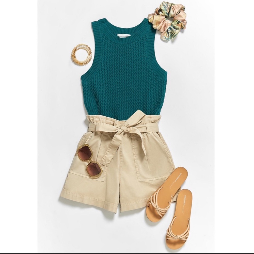 Anthropologie Quinn Textured Knit Tank Teal Medium